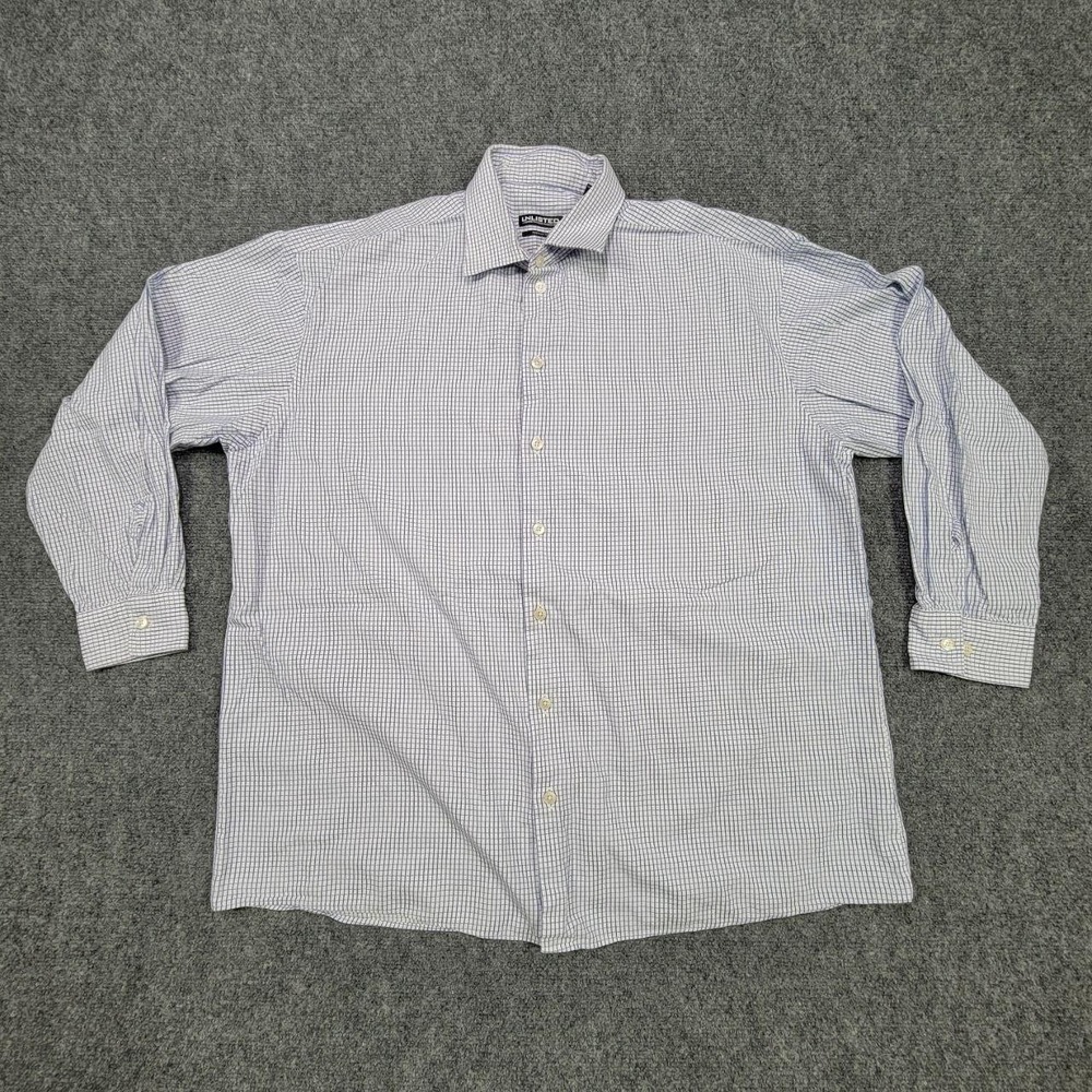 Unlisted Kenneth‎ Cole Shirt Mens 2XL Blue Check Button Dress Shirt Classic Fit
